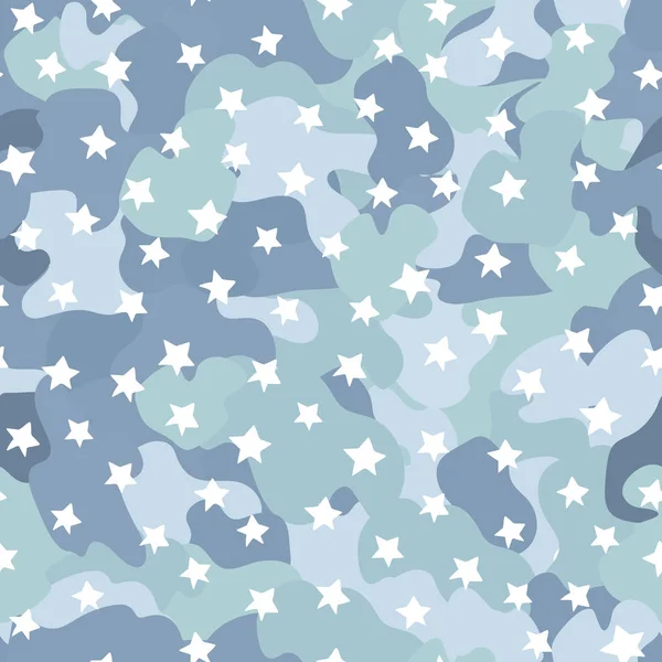 Λαμπερά αστέρια με μπλε καμουφλάζ. Ομαλή μοτίβο — Διανυσματικό Αρχείο