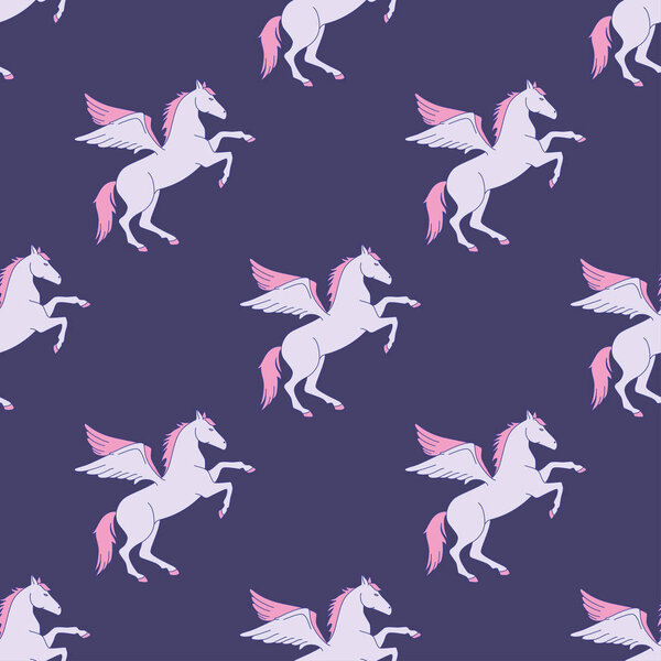 Magic pegasus, unicorn fairy-tale animal vector pattern