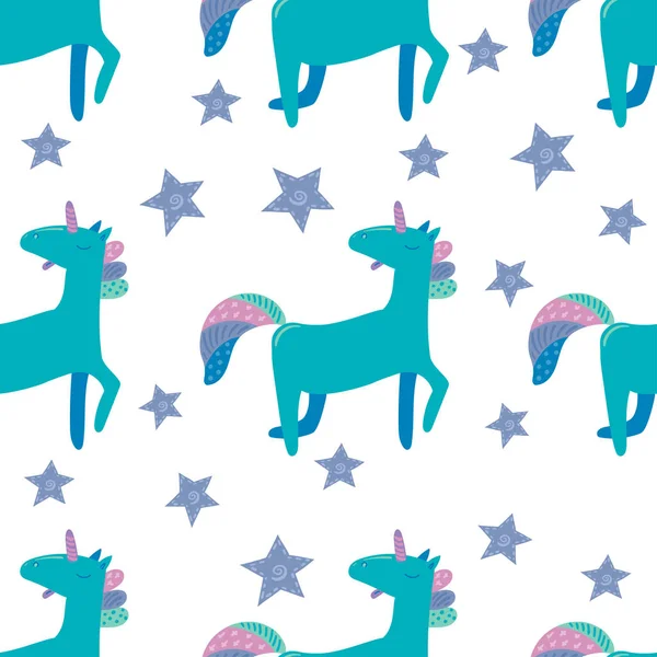 Unicornio en dibujos animados lindo patrón de estilo Skandinavian — Vector de stock