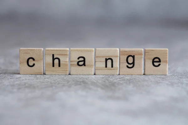 Change Word Written Wood Cube Gray Background — Stock Photo, Image