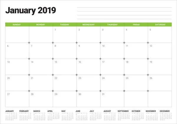 Ιανουαρίου 2019 Γραφείο Ημερολόγιο Διανυσματικά Εικονογράφηση Απλή Και Καθαρή Σχεδιασμός — Διανυσματικό Αρχείο