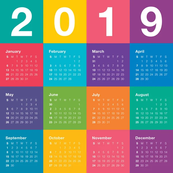 Jahr 2019 Kalendervektordesign Vorlage Einfaches Und Sauberes Design — Stockvektor