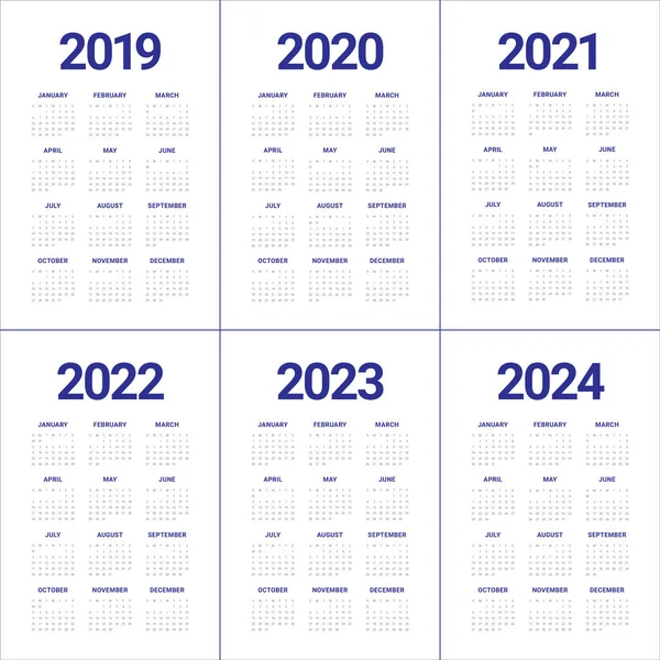 Jaar 2019 2020 2021 2022 2023 2024 Agenda Vector Ontwerpsjabloon — Stockvector