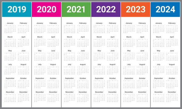 Year 2019 2020 2021 2022 2023 2024 calendar vector design template