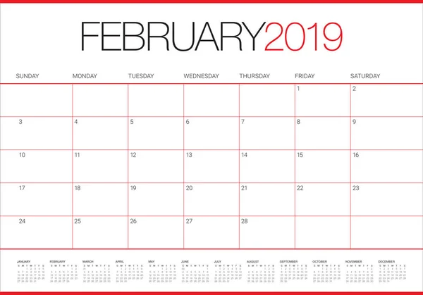 Februar 2019 Schreibtischkalender Vektor Illustration Einfaches Und Sauberes Design — Stockvektor