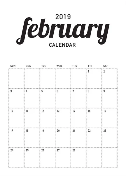 Februari 2019 Bureau Agenda Vectorillustratie Eenvoudige Schone Ontwerp — Stockvector