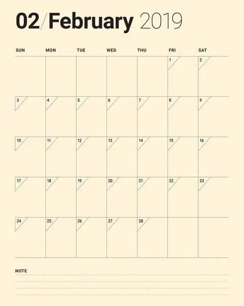 Februar 2019 Schreibtischkalender Vektor Illustration Einfaches Und Sauberes Design — Stockvektor
