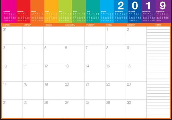 Marzo 2019 Escritorio Calendario Vector Ilustración Diseño Simple Limpio — Archivo Imágenes Vectoriales