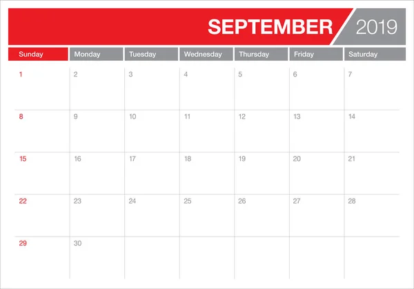 September 2019 Desk Calendar Vector Illustration Simple Clean Design — Stock Vector