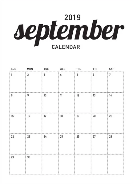 Settembre 2019 Scrivania Calendario Vettoriale Illustrazione Design Semplice Pulito — Vettoriale Stock