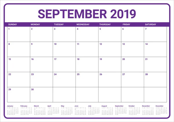 September 2019 Desk Calendar Vector Illustration Simple Clean Design — Stock Vector