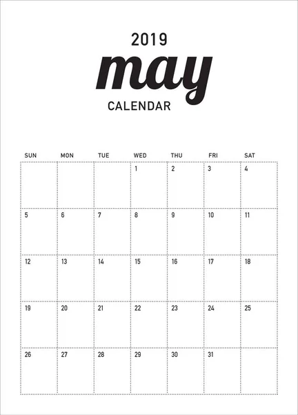 Mayo 2019 Escritorio Calendario Vector Ilustración Diseño Simple Limpio — Archivo Imágenes Vectoriales