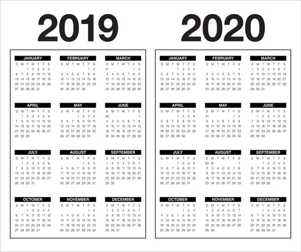 2019 2020 Kalender Vektor Formgivningsmall Enkel Och Ren Design — Stock vektor