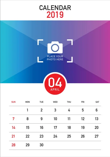 Abril 2019 Escritorio Calendario Vector Ilustración Diseño Simple Limpio — Vector de stock