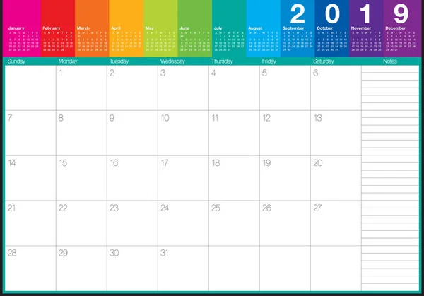 Julio 2019 Escritorio Calendario Vector Ilustración Diseño Simple Limpio — Archivo Imágenes Vectoriales