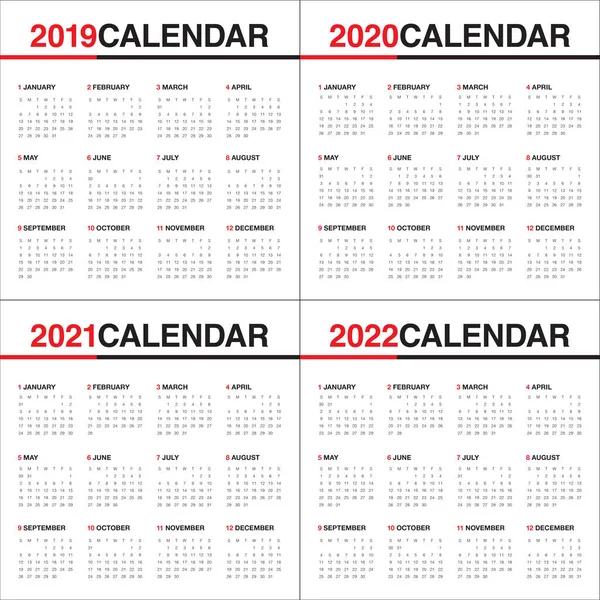 Année 2019 2020 2021 2022 Modèle Conception Vectorielle Calendrier Conception — Image vectorielle