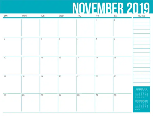 Νοέμβριο Του 2019 Γραφείο Ημερολόγιο Διανυσματικά Εικονογράφηση Απλή Και Καθαρή — Διανυσματικό Αρχείο