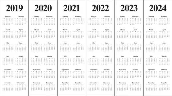 Year 2020 2021 2022 2023 2024 2025 Calendar Vector Design Templa