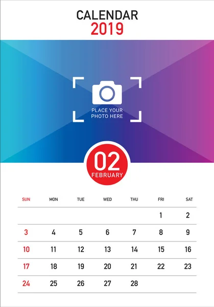 Febrero 2019 Escritorio Calendario Vector Ilustración Diseño Simple Limpio — Vector de stock