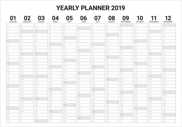 Modello Progettazione Vettoriale Calendario Anno 2019 Design Semplice Pulito — Vettoriale Stock
