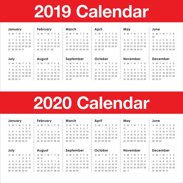 2019 2020 Kalender Vektor Formgivningsmall Enkel Och Ren Design — Stock vektor