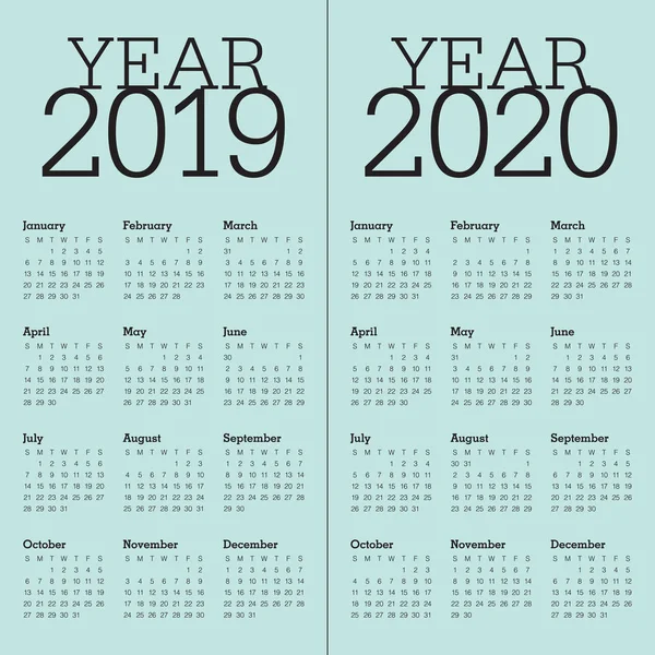Jahr 2019 2020 Kalendervektordesign Vorlage Einfaches Und Sauberes Design — Stockvektor