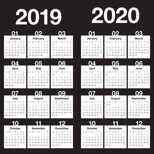 Jahr 2019 2020 Kalendervektordesign Vorlage Einfaches Und Sauberes Design — Stockvektor