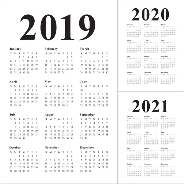 2019 2020 2021 Kalender Vektor Formgivningsmall Enkel Och Ren Design — Stock vektor