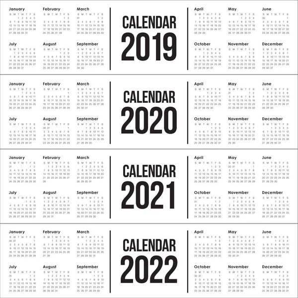 Рік 2019 2021 2022 Календар Векторний Дизайн Шаблон Простий Чистий — стоковий вектор