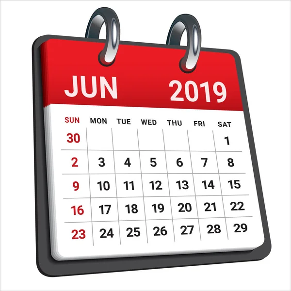 Juni 2019 Monatliche Kalendervektorabbildung Einfaches Und Sauberes Design — Stockvektor