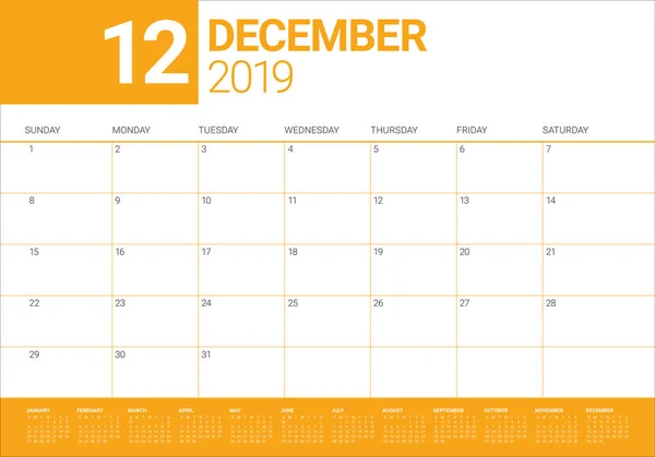 Δεκεμβρίου 2019 Γραφείο Ημερολόγιο Διανυσματικά Εικονογράφηση Απλή Και Καθαρή Σχεδιασμός — Διανυσματικό Αρχείο