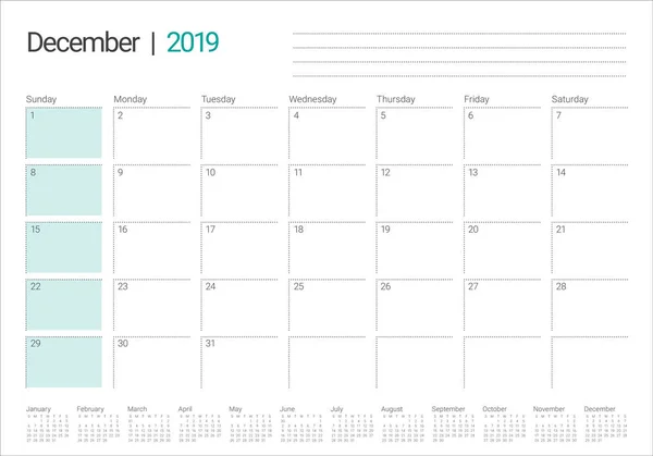 Δεκεμβρίου 2019 Γραφείο Ημερολόγιο Διανυσματικά Εικονογράφηση Απλή Και Καθαρή Σχεδιασμός — Διανυσματικό Αρχείο