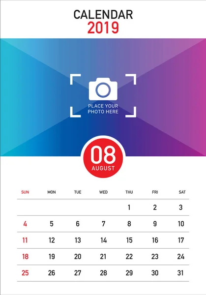 August 2019 Tischkalender Vektordarstellung Einfaches Und Sauberes Design — Stockvektor