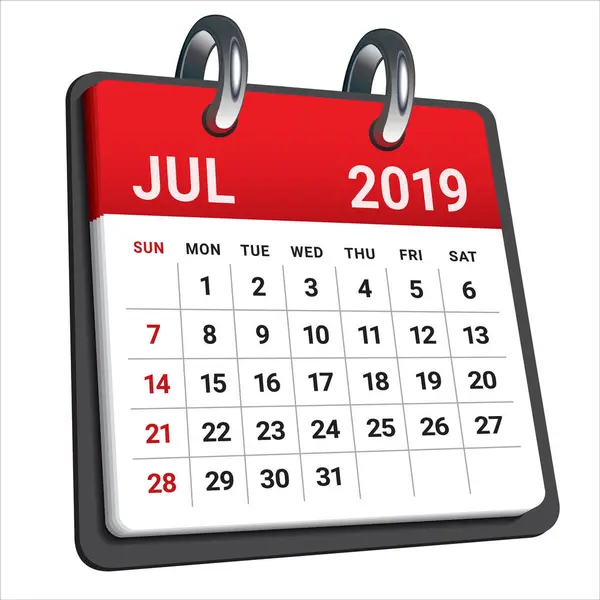 Juli 2019 Monatliche Kalendervektorabbildung Einfaches Und Sauberes Design — Stockvektor