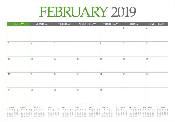 February 2019 Desk Calendar Vector Illustration Simple Clean Design — Stock Vector