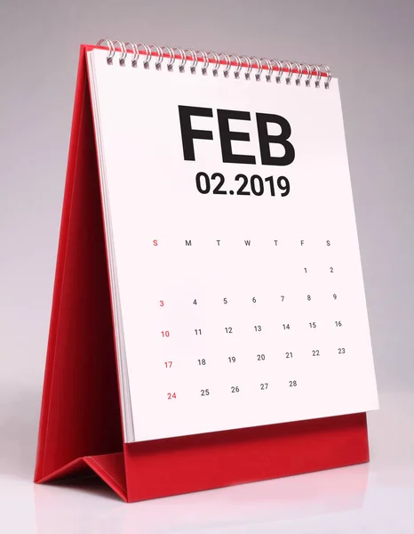Egyszerű Asztali Naptár 2019 Február — Stock Fotó