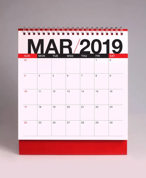Calendário Mesa Simples Para Março 2019 — Fotografia de Stock