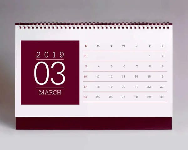 Biurko Proste Kalendarz Marca 2019 — Zdjęcie stockowe