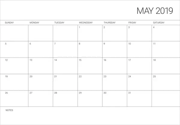 Května 2019 Stolní Kalendář Vektorové Ilustrace Jednoduchý Čistý Design — Stockový vektor