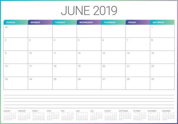 June 2019 Desk Calendar Vector Illustration Simple Clean Design — Stock Vector
