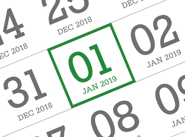 Cierre Del Primer Día Del Año 2019 Calendario Diario Año —  Fotos de Stock