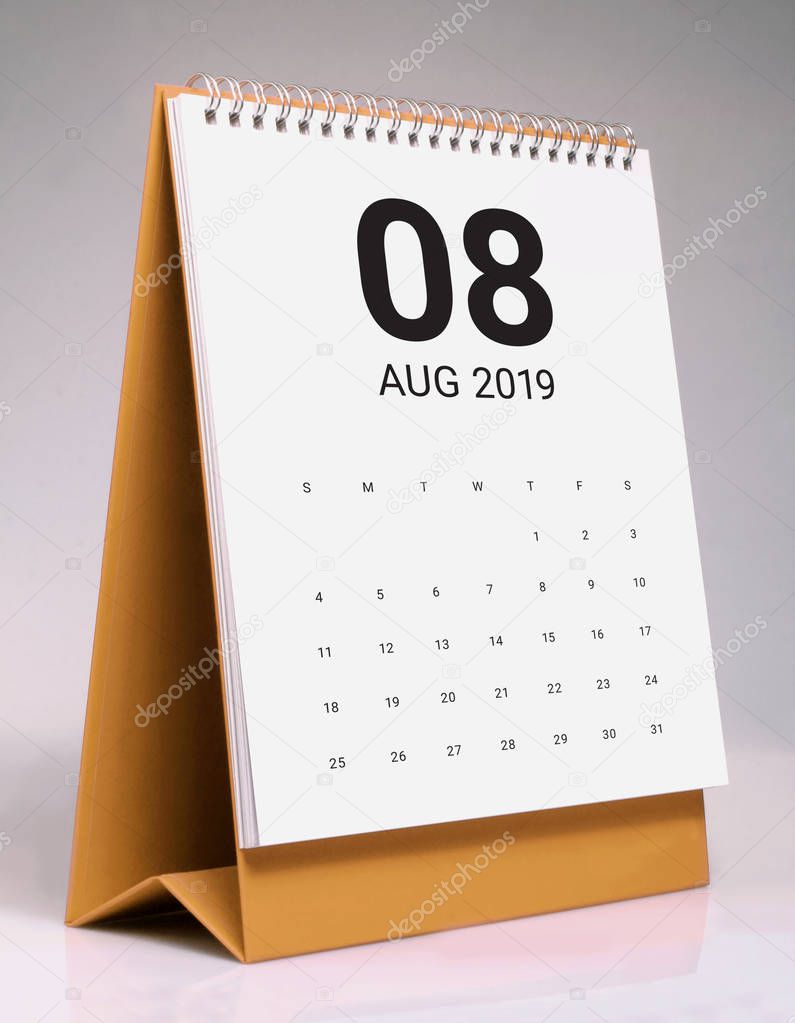 Simple desk calendar for August 2019