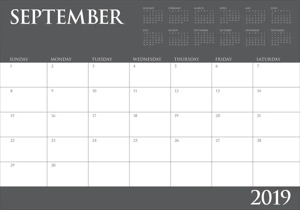 September 2019 Desk Calendar Vector Illustration Simple Clean Design — Stock Vector