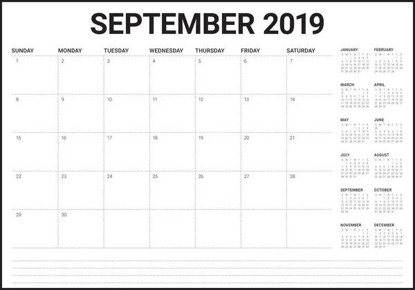 September 2019 Desk Calendar Vector Illustration Simple Clean Design — Stock Vector