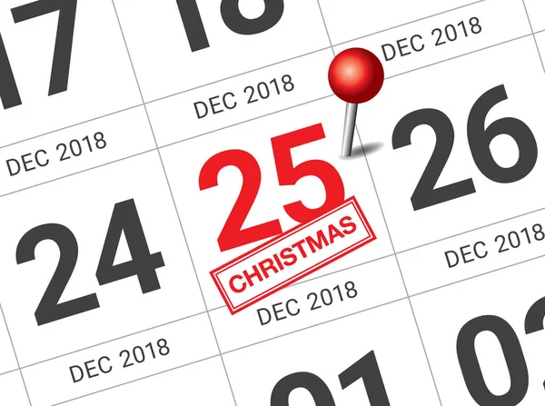 Κοντινό Πλάνο Της Ημέρας Των Χριστουγέννων 2018 Στο Ημερολόγιο Ημερολόγιο — Φωτογραφία Αρχείου