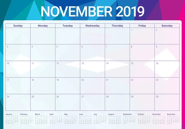 November 2019 Schreibtisch Kalendervektorillustration Einfaches Und Sauberes Design — Stockvektor