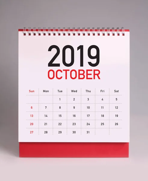 Calendário Mesa Simples Para Outubro 2019 — Fotografia de Stock