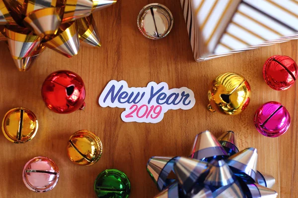 Frohes Neues Jahr 2019 Mit Farbenfroher Dekoration Neujahr Ist Der — Stockfoto
