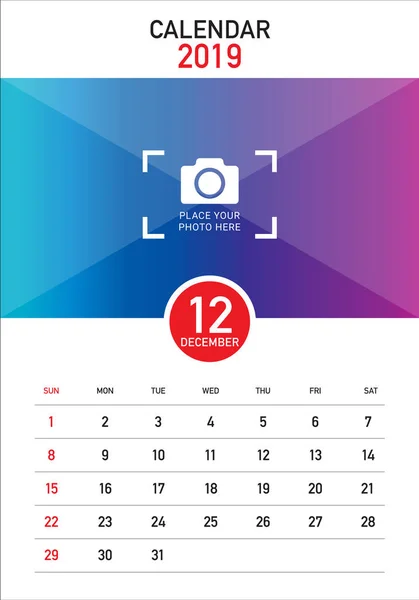 December 2019 Desk Calendar Vector Illustration Simple Clean Design — Stock Vector