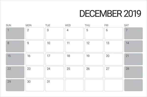 Δεκεμβρίου 2019 Γραφείο Ημερολόγιο Διανυσματικά Εικονογράφηση Απλή Και Καθαρή Σχεδιασμός — Διανυσματικό Αρχείο